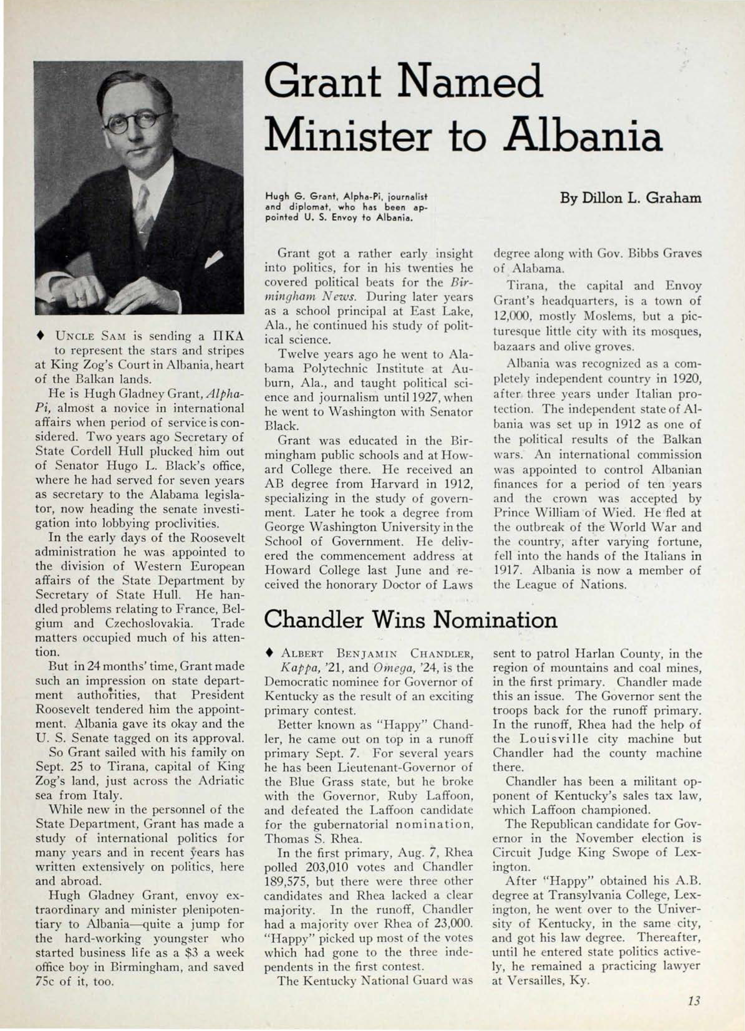 Grant Named Minister to Albania